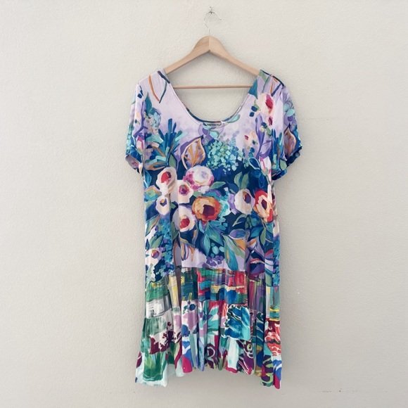 Jams World Hattie Dress XL Dewberry Drop Waist Tiered Floral Tropical Resort - Picture 2 of 9